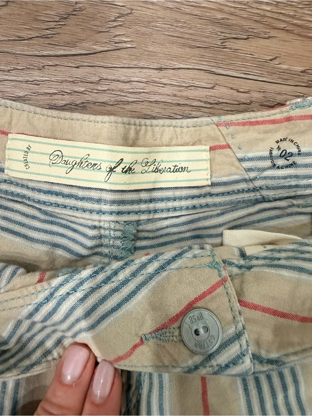 Anthropologie Beige Shorts with Blue & Red Stripes 0183 - Picture 2 of 6